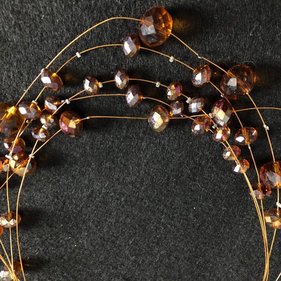 five strands beaded necklace brown beads 18" - Picture 2 of 7